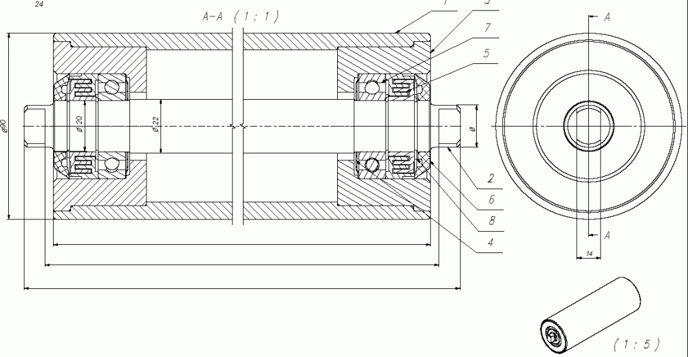 Чертеж ролика с подшипником