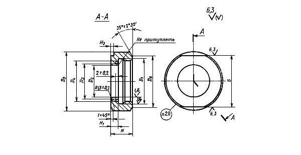 Чертеж втулки с внутренней резьбой