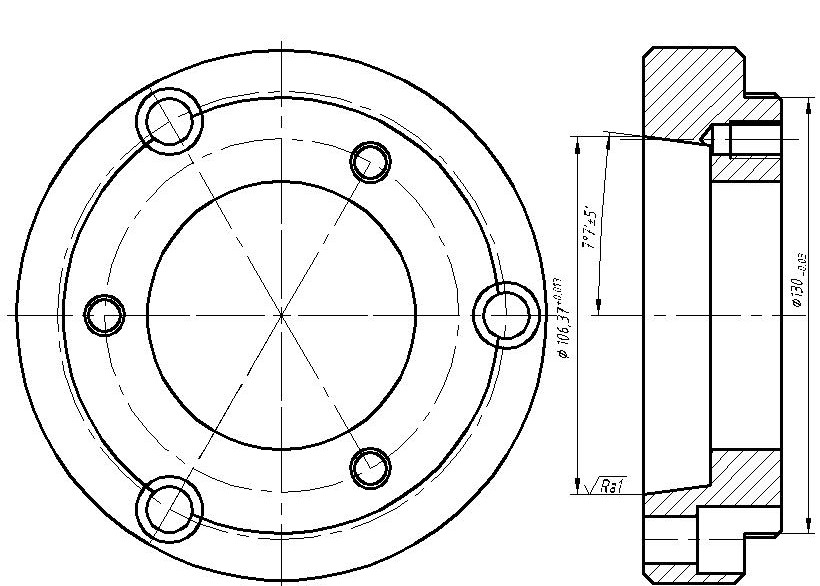 Переходной фланец для токарного патрона чертеж